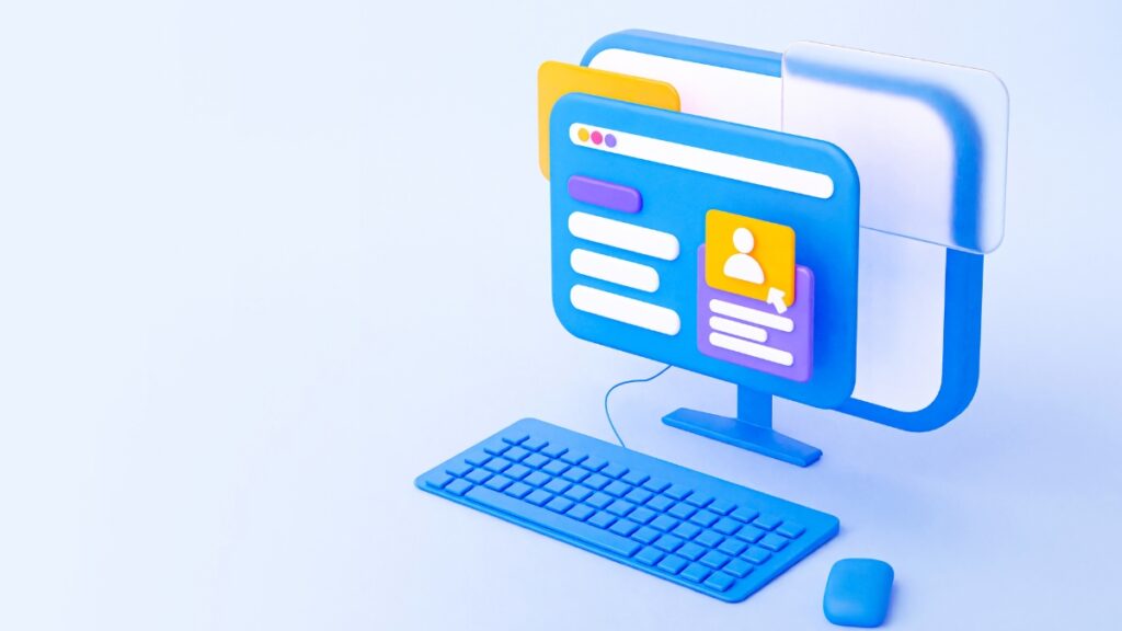 パソコンに履歴書の画面の3Dイラスト