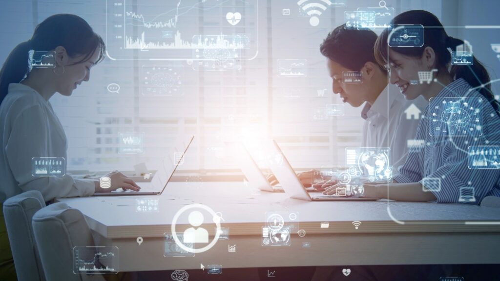 ビジネスコミュニケーションネットワークのコンセプト。サービスとしてのソフトウェア デジタルトランスフォーメーション。ERP。企業資源計画。