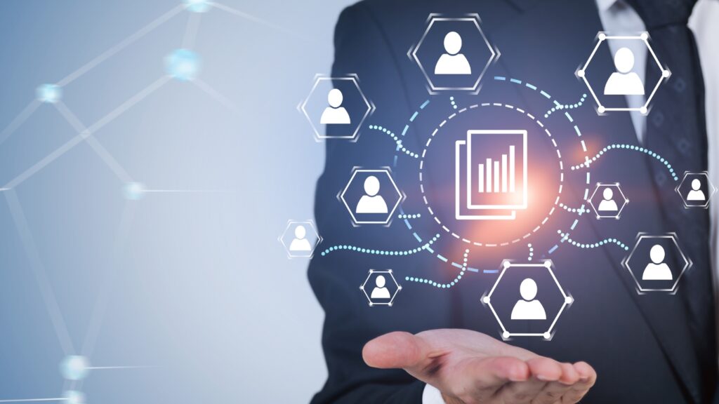 ビジネスマンと文書管理インターフェース