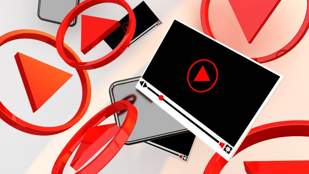 ビデオプレイヤー3Dと赤い丸ボタン再生