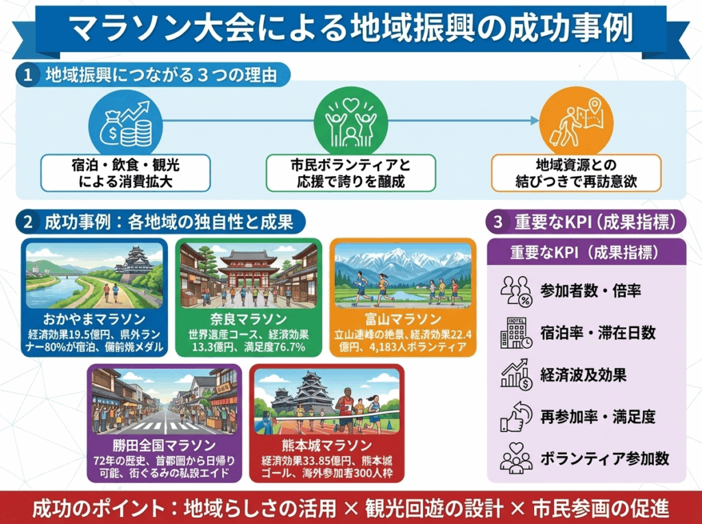 マラソン大会による地域復興の成功事例　インフォグラフィック