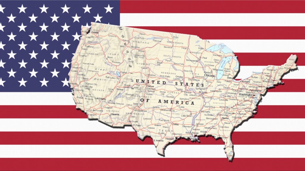 アメリカの国旗とUSAの地図