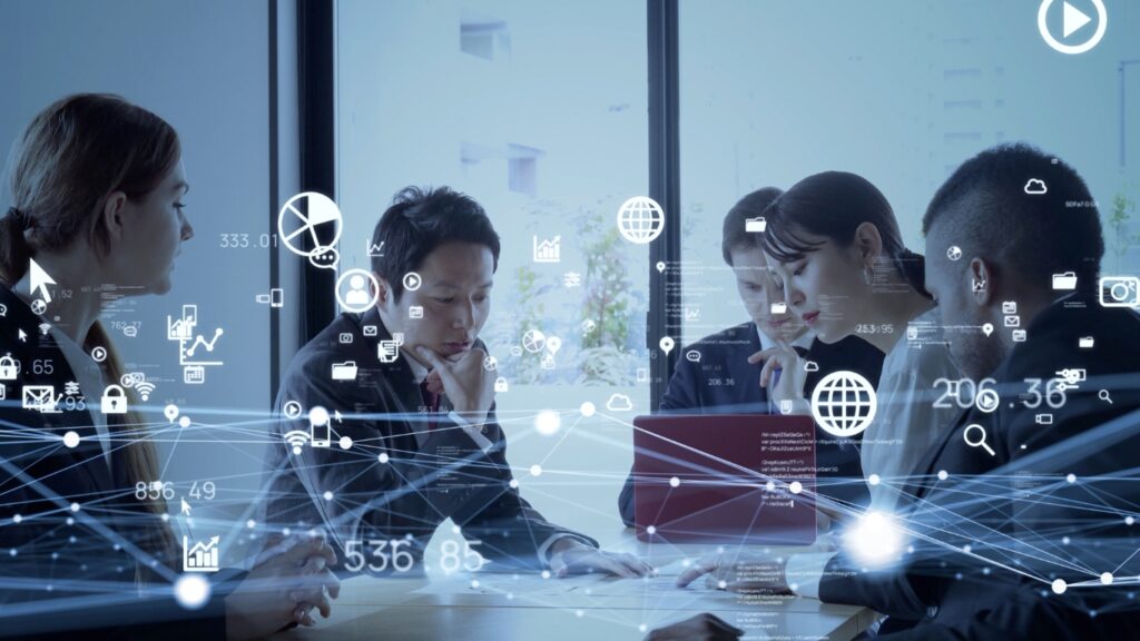 ビジネスコミュニケーションネットワークの概念。サービスとしてのソフトウェア。デジタルトランスフォーメーション。