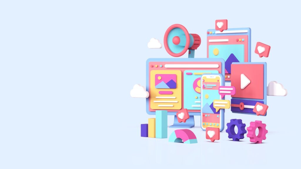 ソーシャルメディアマーケティング3Dイラスト背景