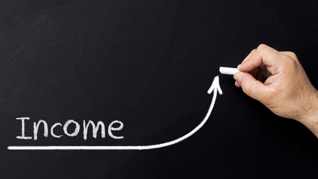 所得増加の概念。実業家は所得向上の加速線を引く。