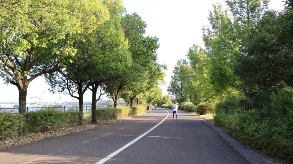 犬の散歩をする市民