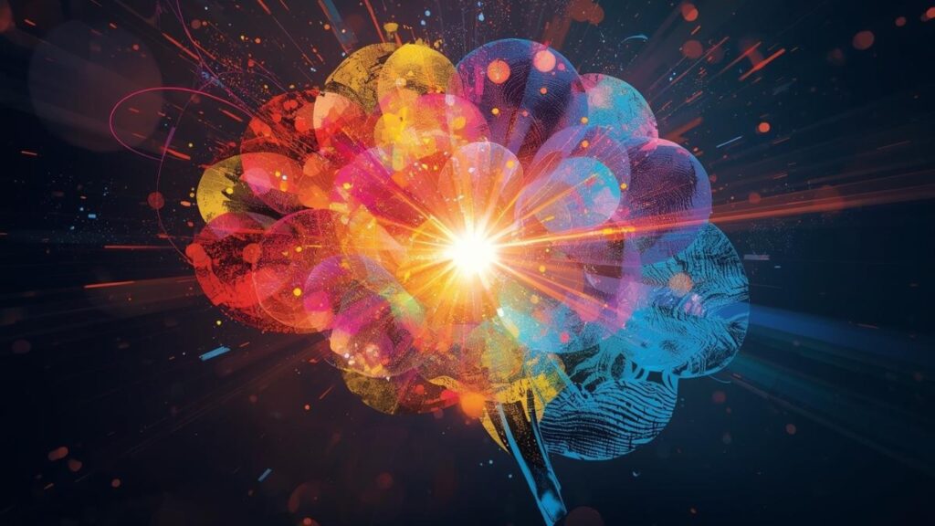 暖色と寒色にわけた脳のイラスト