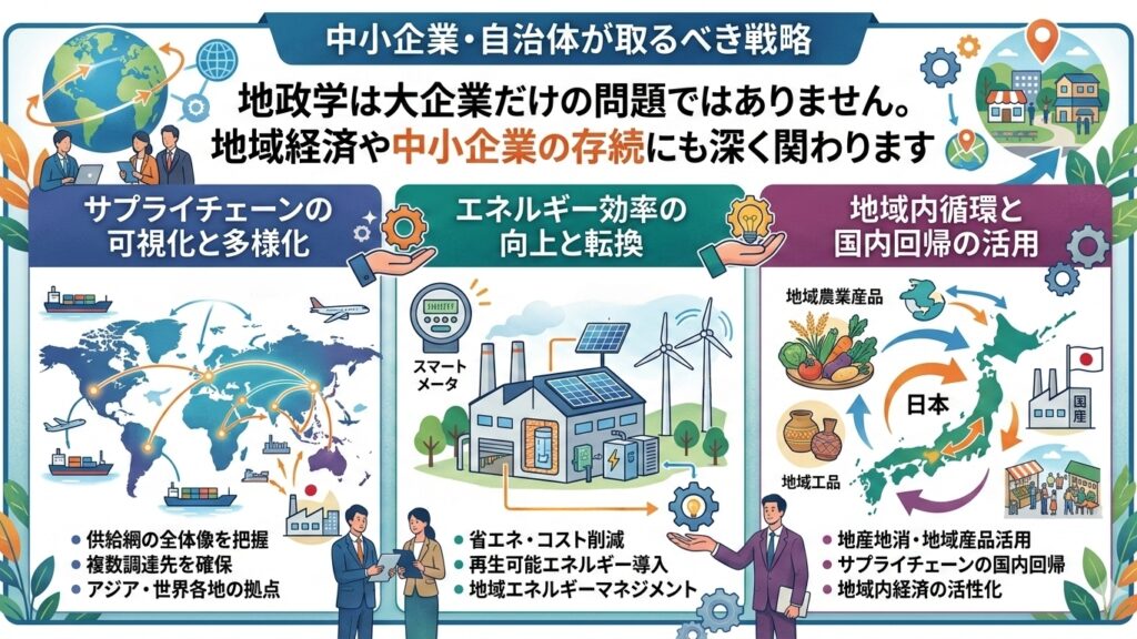 地政学は大企業だけの問題ではありません。地域経済や中小企業の存続にも深く関わります。
