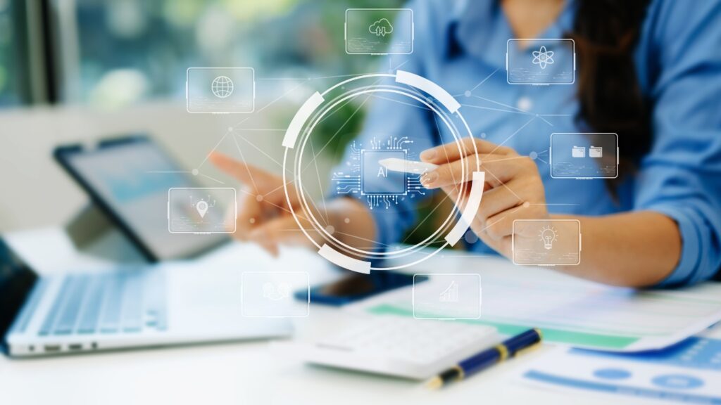 女性が職場で生成AIを活用して仕事をしている