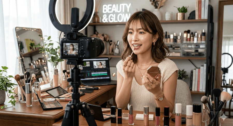 ライブ配信中のコスメティックインフルエンサー