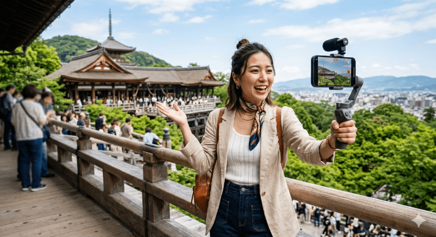 旅行、観光のインフルエンサーがライブ配信している